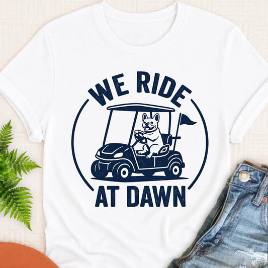 T-Shirt White / S Frenchie Bulldog Golf Cart Unisex TShirt