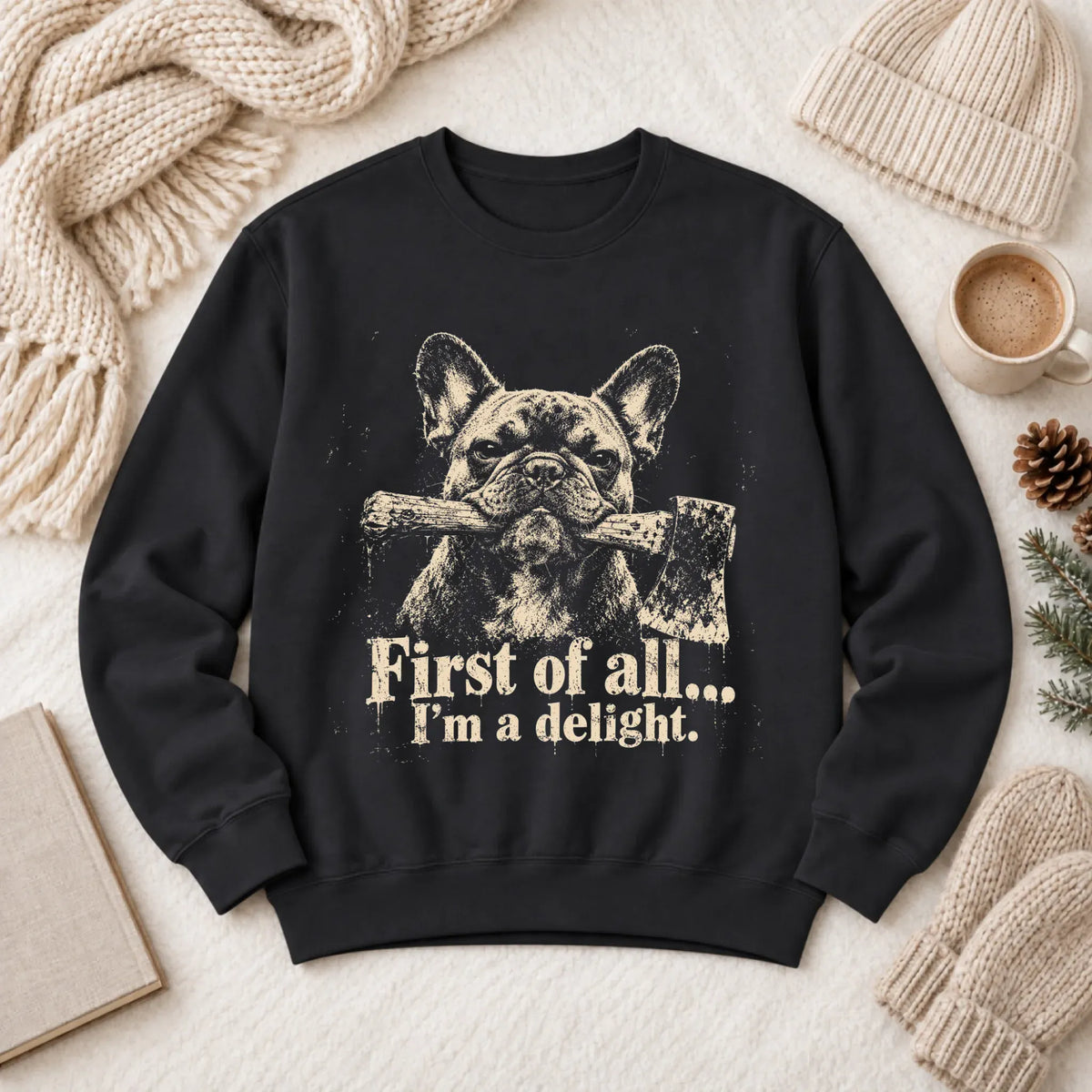 Customizer 1466 LW Sweatshirt Dark / Black / S Frenchie Bulldog Grunge Funny Axe Delight Unisex Sweatshirt