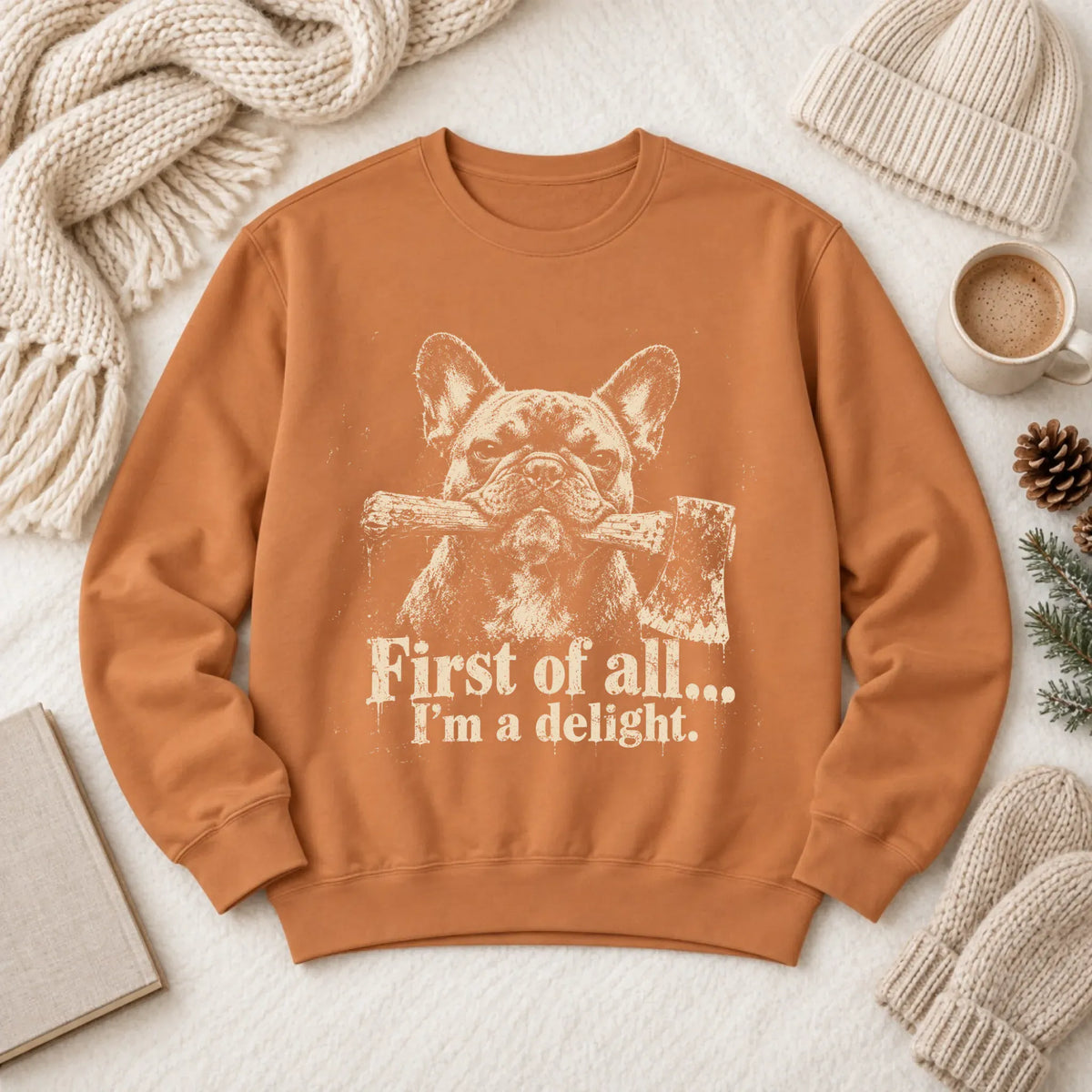 Customizer 1466 LW Sweatshirt Dark / Yam / S Frenchie Bulldog Grunge Funny Axe Delight Unisex Sweatshirt