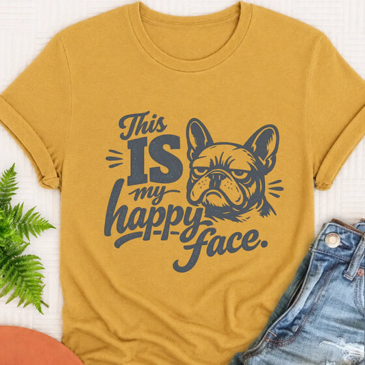 Frenchie Bulldog Happy Face Unisex TShirt Mustard