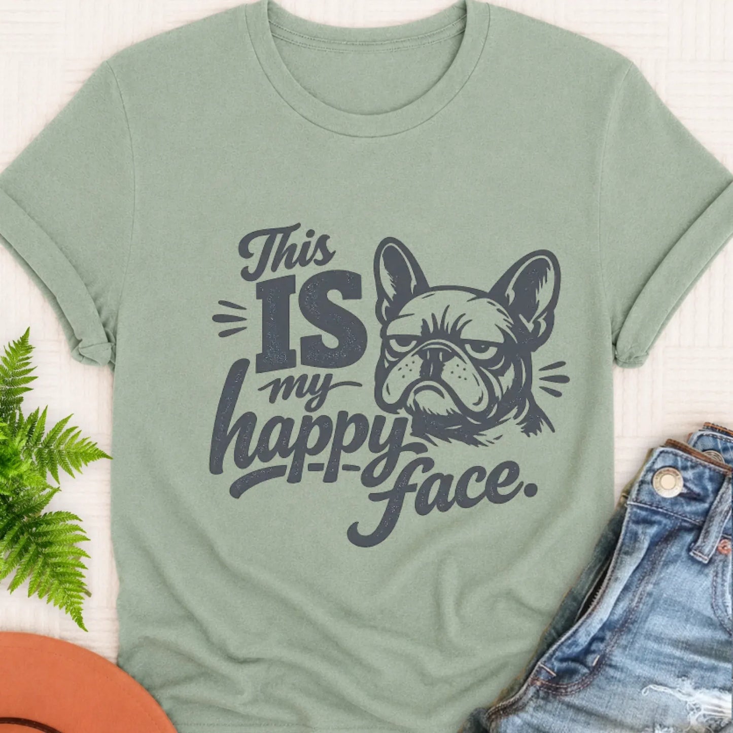 T-Shirt Bay / S Frenchie Bulldog Happy Face Unisex TShirt
