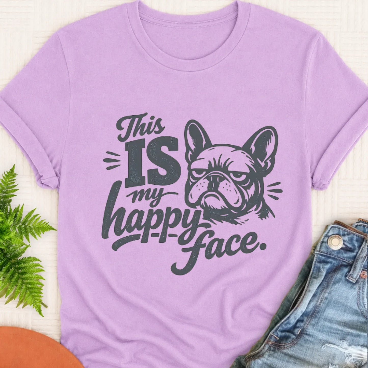 T-Shirt Orchid / S Frenchie Bulldog Happy Face Unisex TShirt