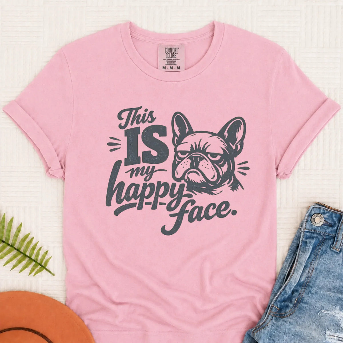 Frenchie Bulldog Happy Face Unisex TShirt Blossom
