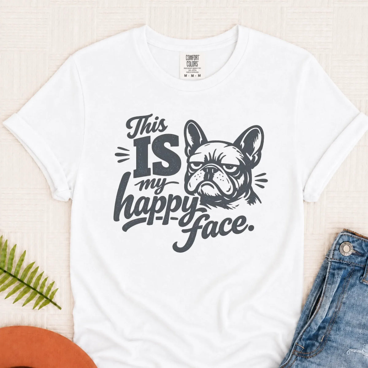 Frenchie Bulldog Happy Face Unisex TShirt White