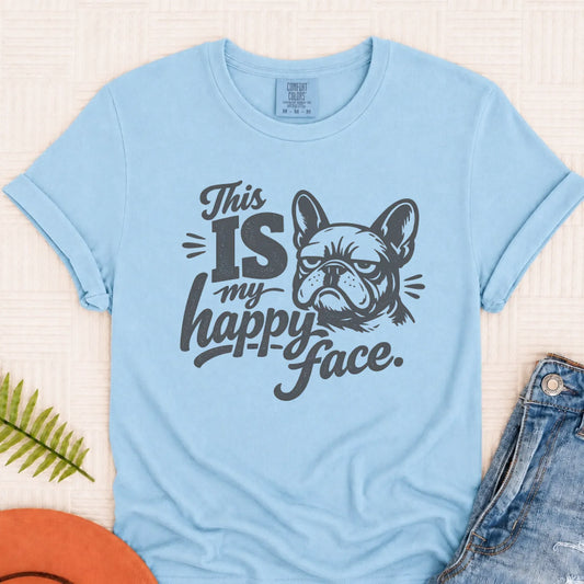 Frenchie Bulldog Happy Face Unisex TShirt Chambray