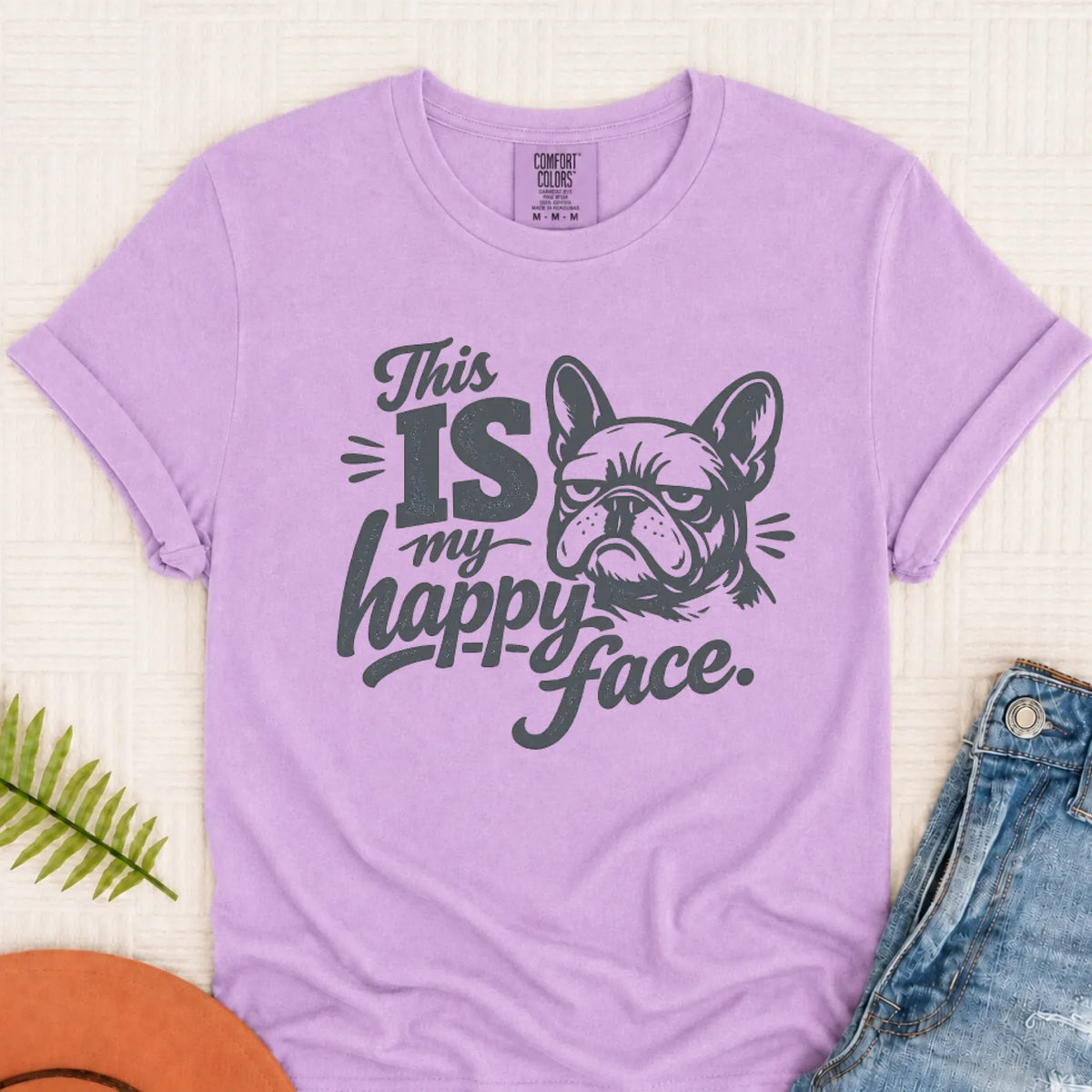 Frenchie Bulldog Happy Face Unisex TShirt Orchid