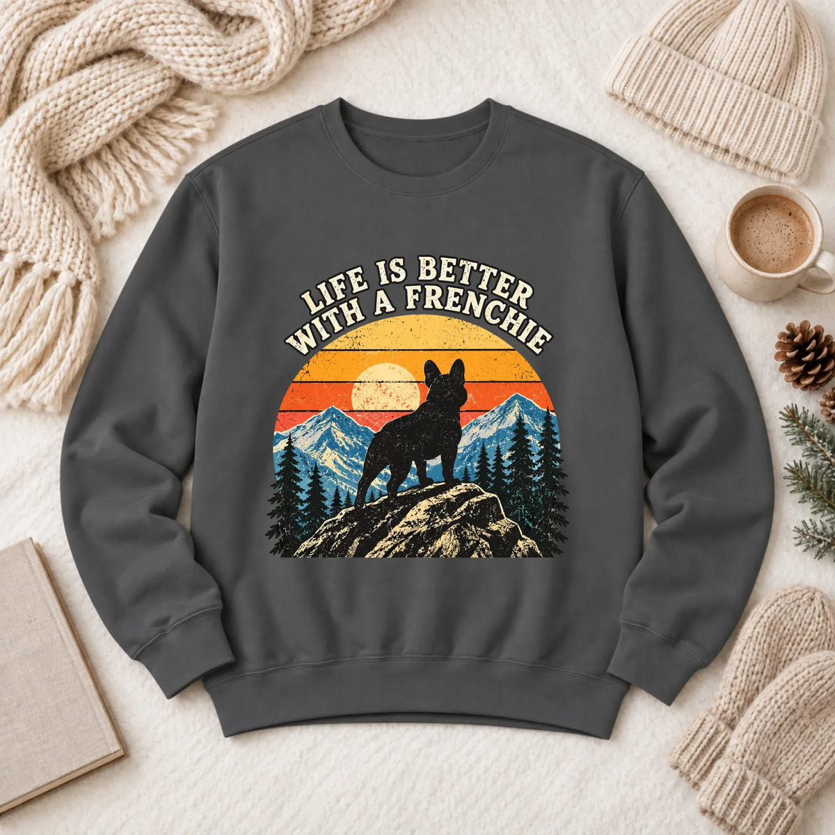 Frenchie Bulldog Hiking Better Life Unisex Sweatshirt Pepper