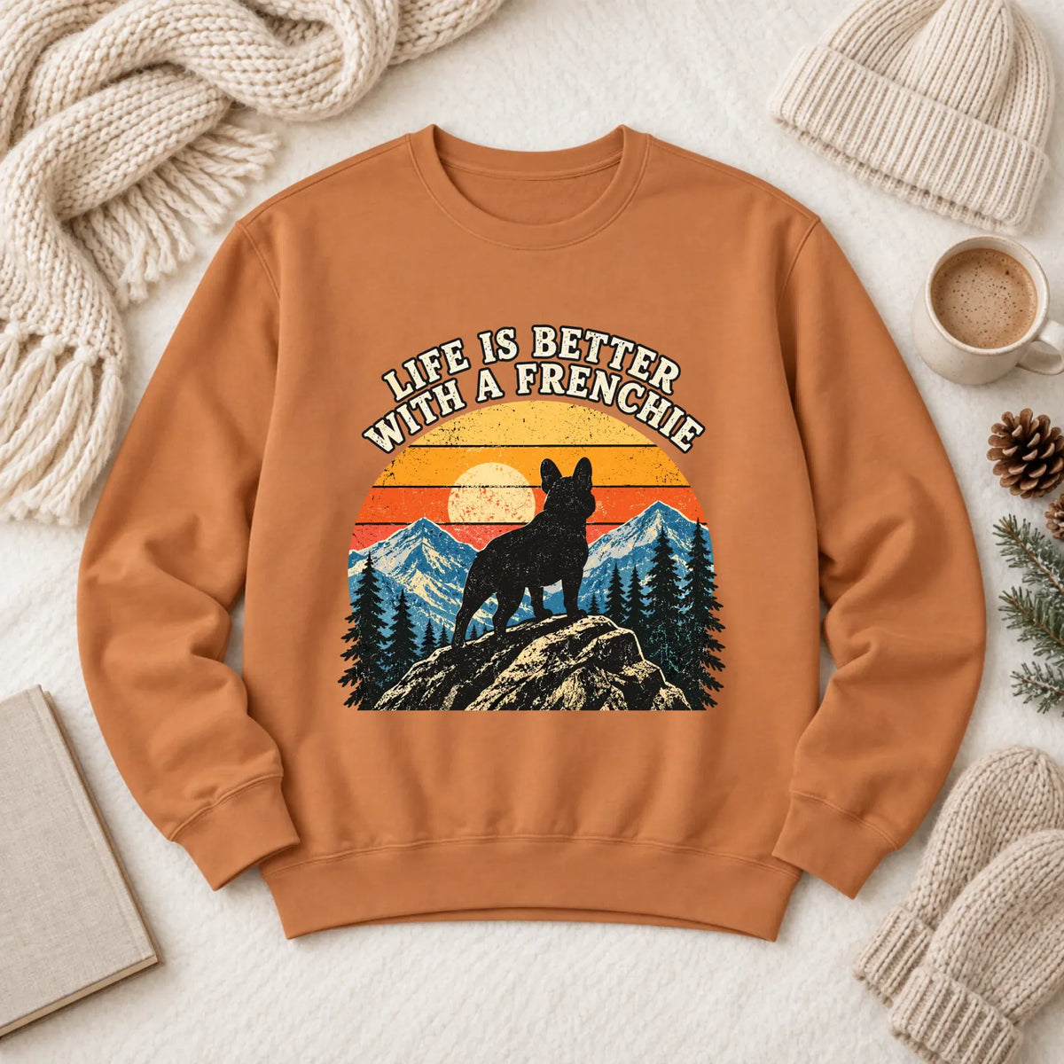 Frenchie Bulldog Hiking Better Life Unisex Sweatshirt Yam