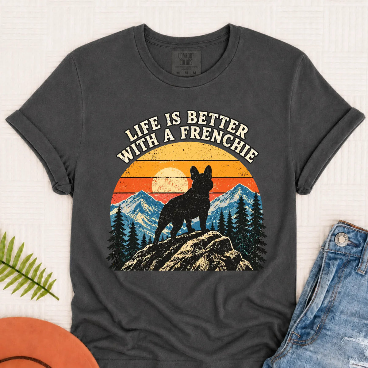 Frenchie Bulldog Hiking Better Life Unisex Tshirt Pepper