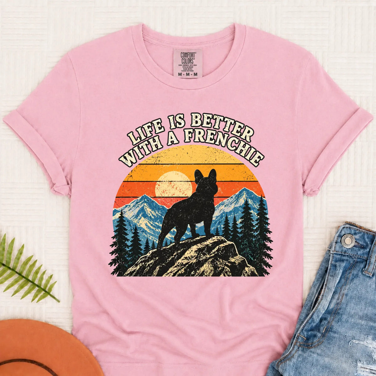 Frenchie Bulldog Hiking Better Life Unisex Tshirt Blossom