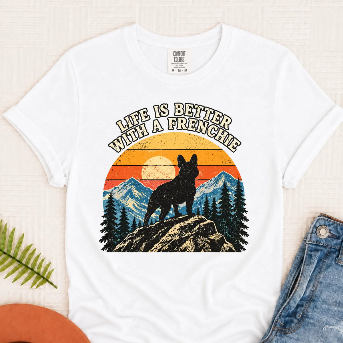 Frenchie Bulldog Hiking Better Life Unisex Tshirt White