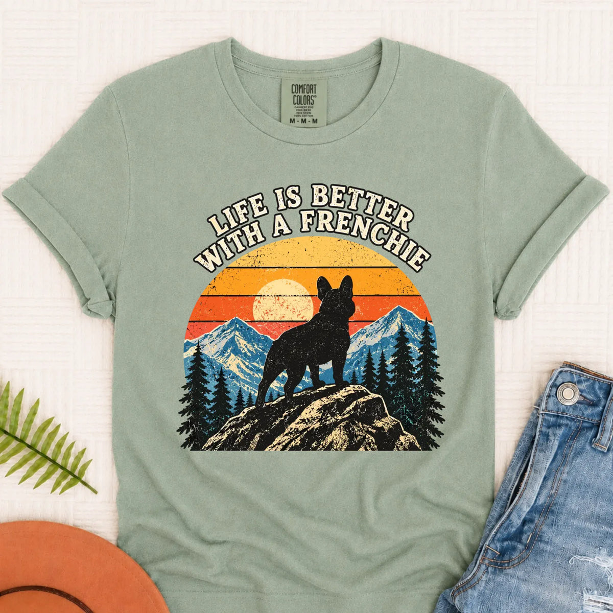Frenchie Bulldog Hiking Better Life Unisex Tshirt Bay