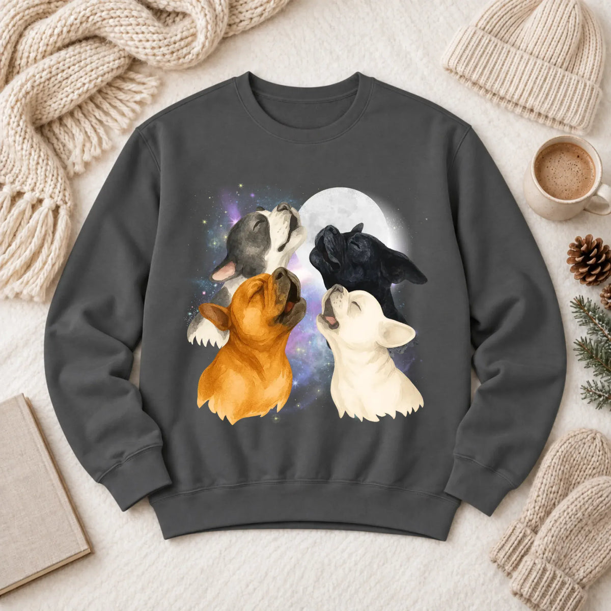 Sweatshirt Pepper / S Frenchie Bulldog Howling At Moon Unisex Sweatshirt