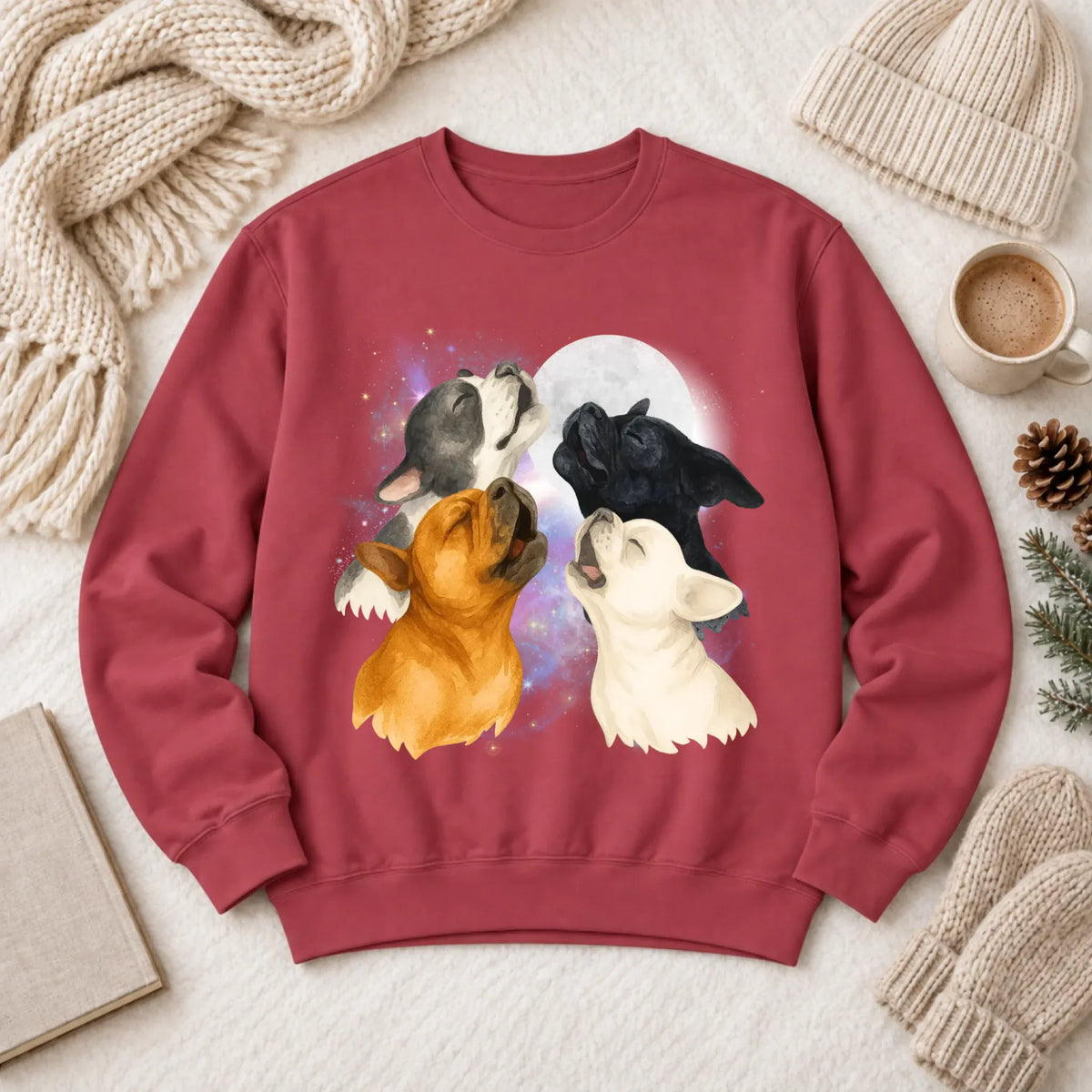 Sweatshirt Crimson / S Frenchie Bulldog Howling At Moon Unisex Sweatshirt