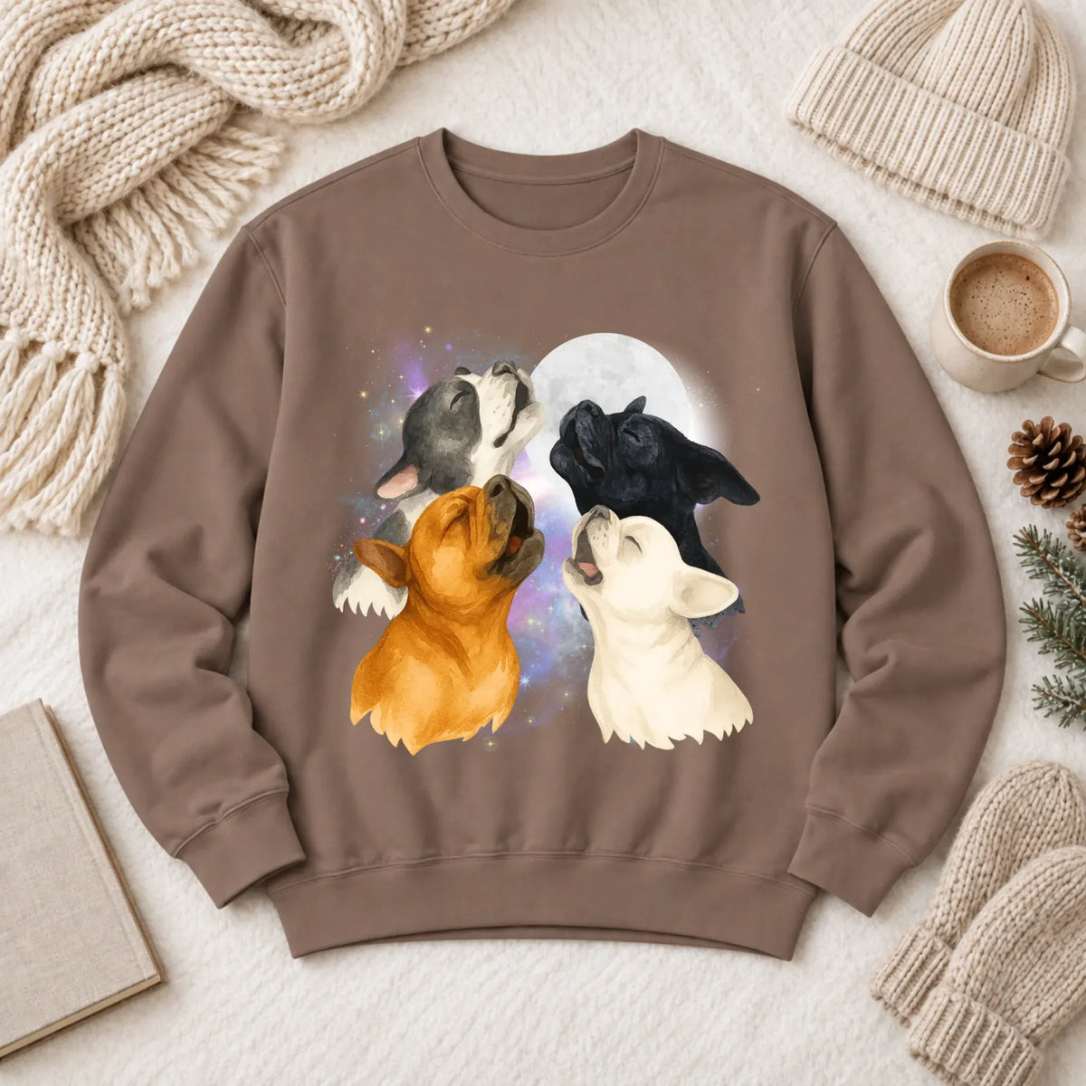 Sweatshirt Espresso / S Frenchie Bulldog Howling At Moon Unisex Sweatshirt