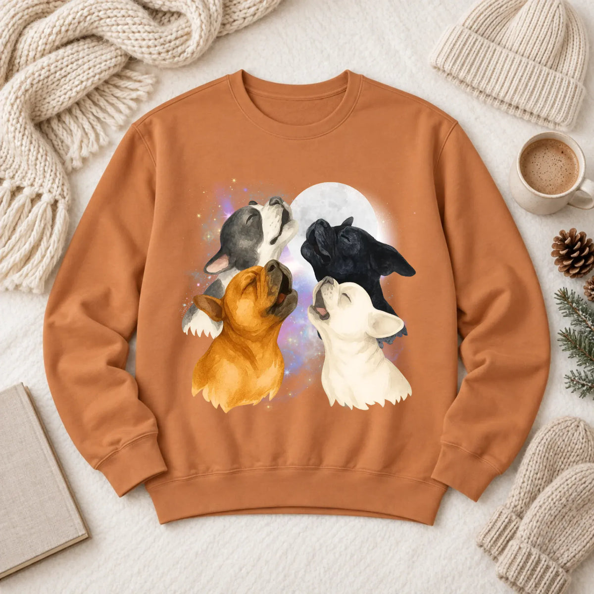Sweatshirt Yam / S Frenchie Bulldog Howling At Moon Unisex Sweatshirt