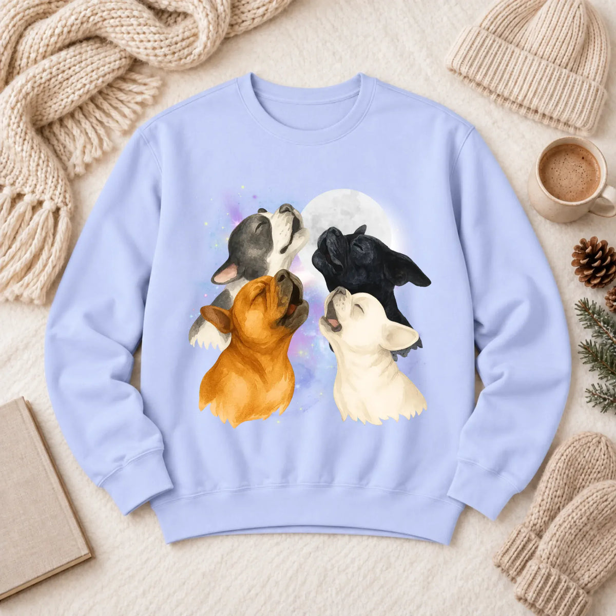 Sweatshirt Hydrangea / S Frenchie Bulldog Howling At Moon Unisex Sweatshirt