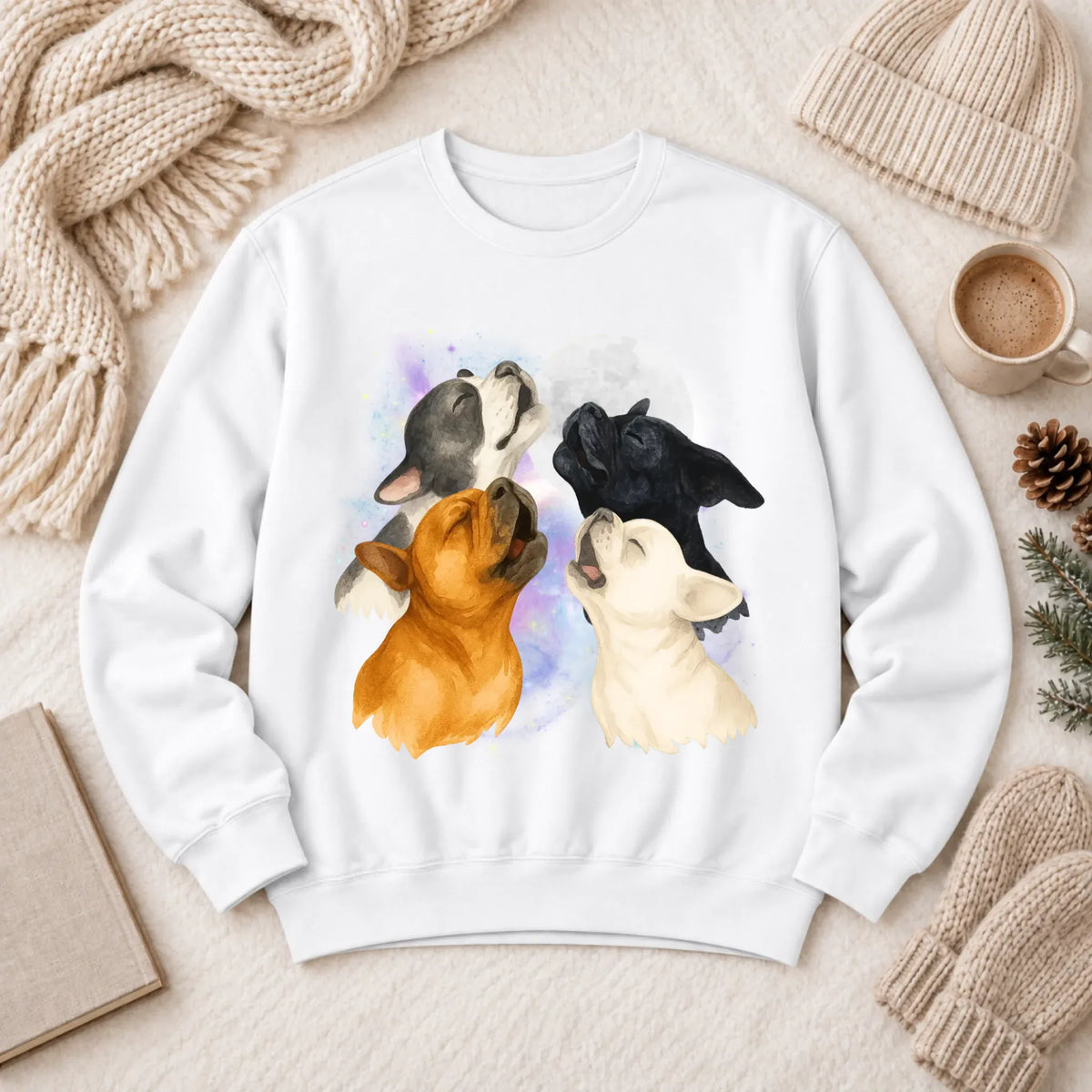 Sweatshirt White / S Frenchie Bulldog Howling At Moon Unisex Sweatshirt