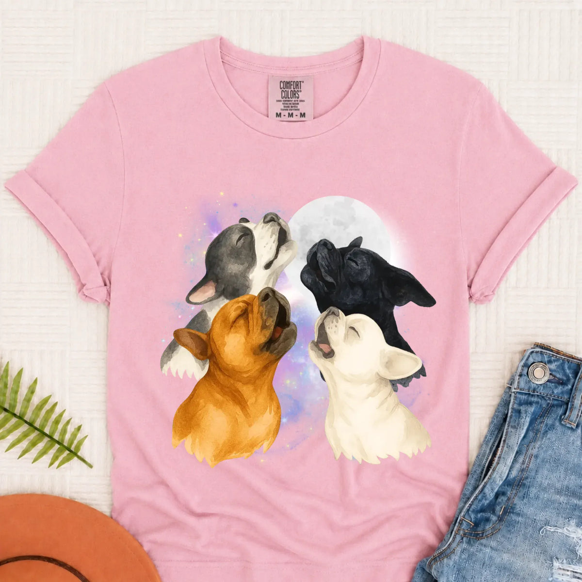 T-Shirt Blossom / S Frenchie Bulldog Howling At Moon Unisex TShirt