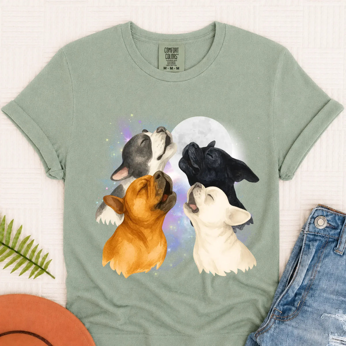 T-Shirt Bay / S Frenchie Bulldog Howling At Moon Unisex TShirt