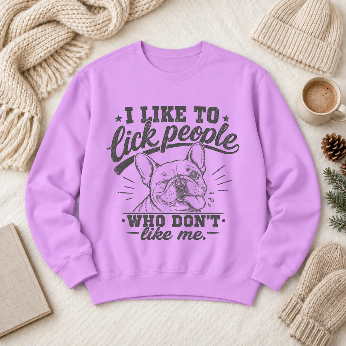 Frenchie Bulldog Lick People Unisex Sweatshirt 1466 LW Sweatshirt Light Neon Violet