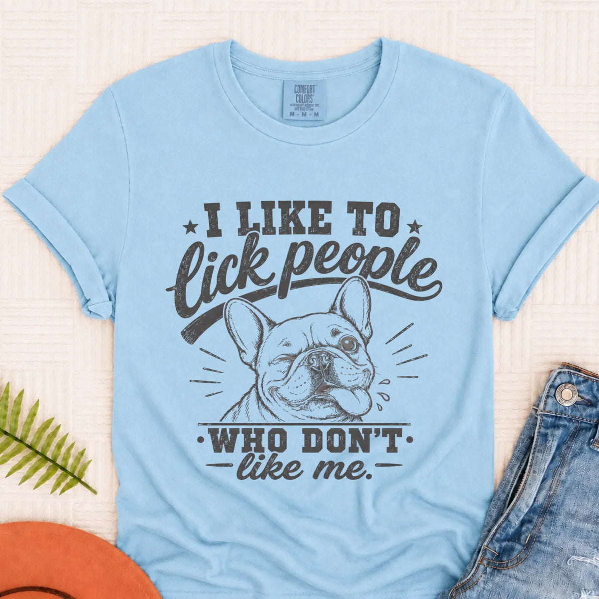 Frenchie Bulldog Lick People Unisex TShirt Chambray