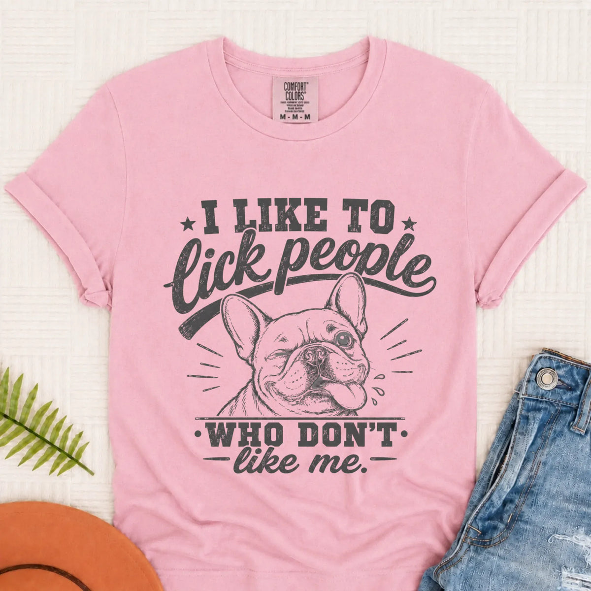 Frenchie Bulldog Lick People Unisex TShirt Blossom