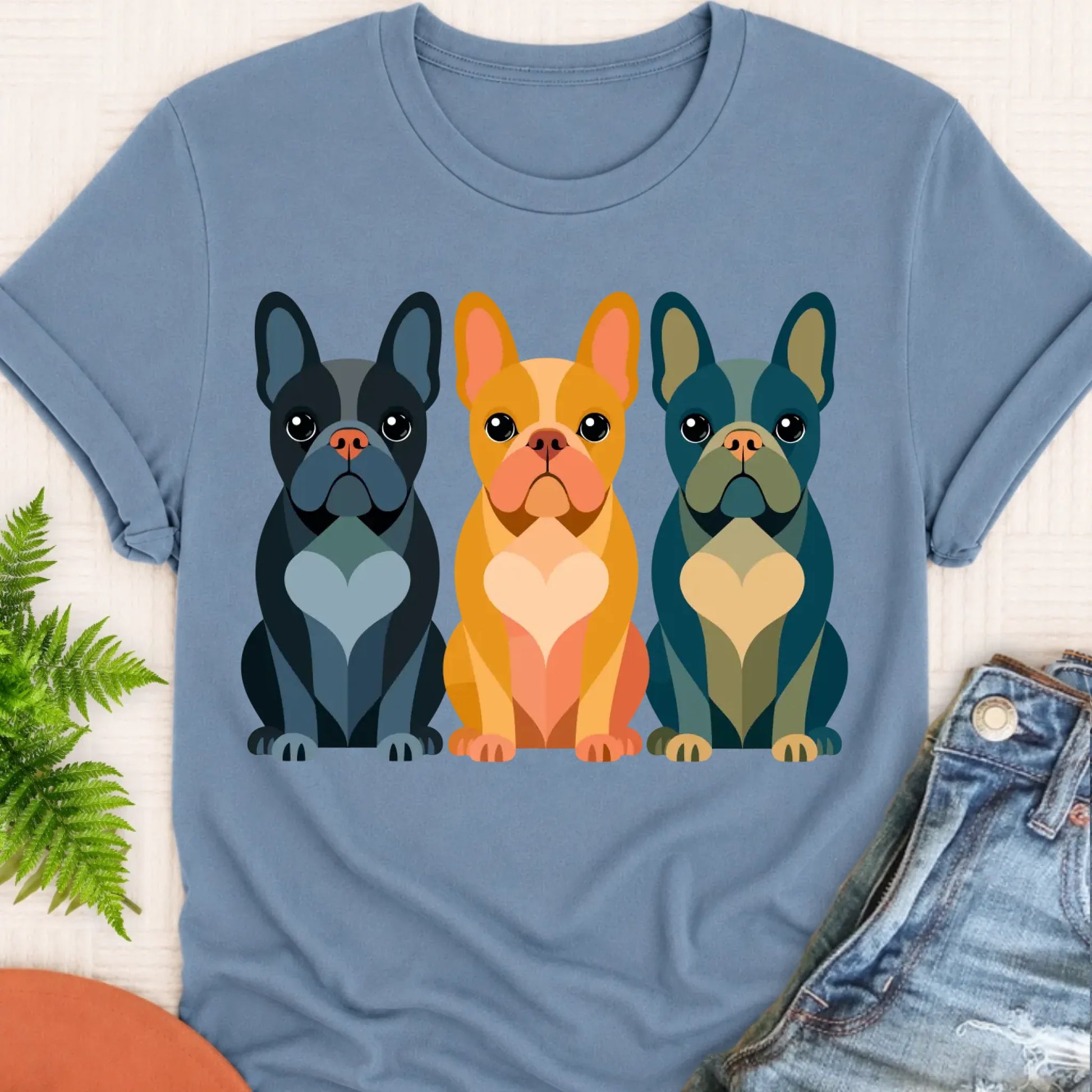 T-Shirt Blue Jean / S Frenchie Bulldog Little Hearts Unisex TShirt