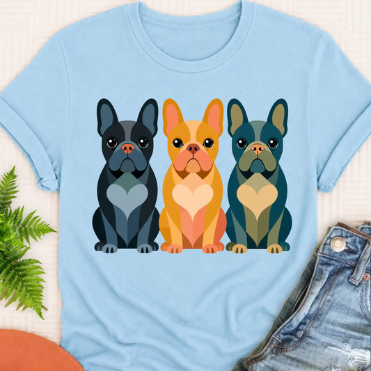 Frenchie Bulldog Little Hearts Unisex TShirt Chambray
