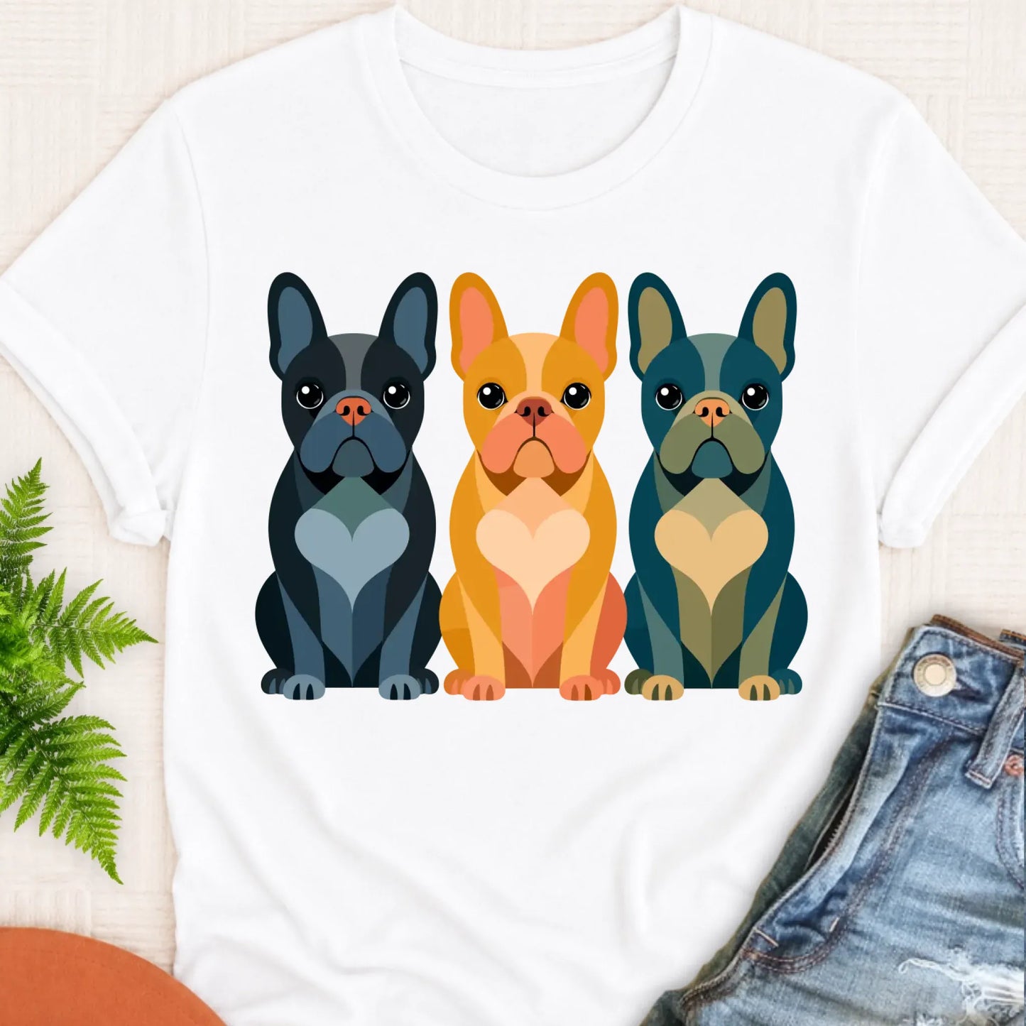 T-Shirt White / S Frenchie Bulldog Little Hearts Unisex TShirt