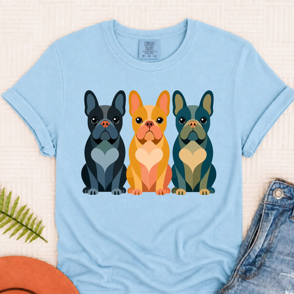 Frenchie Bulldog Little Hearts Unisex TShirt Chambray