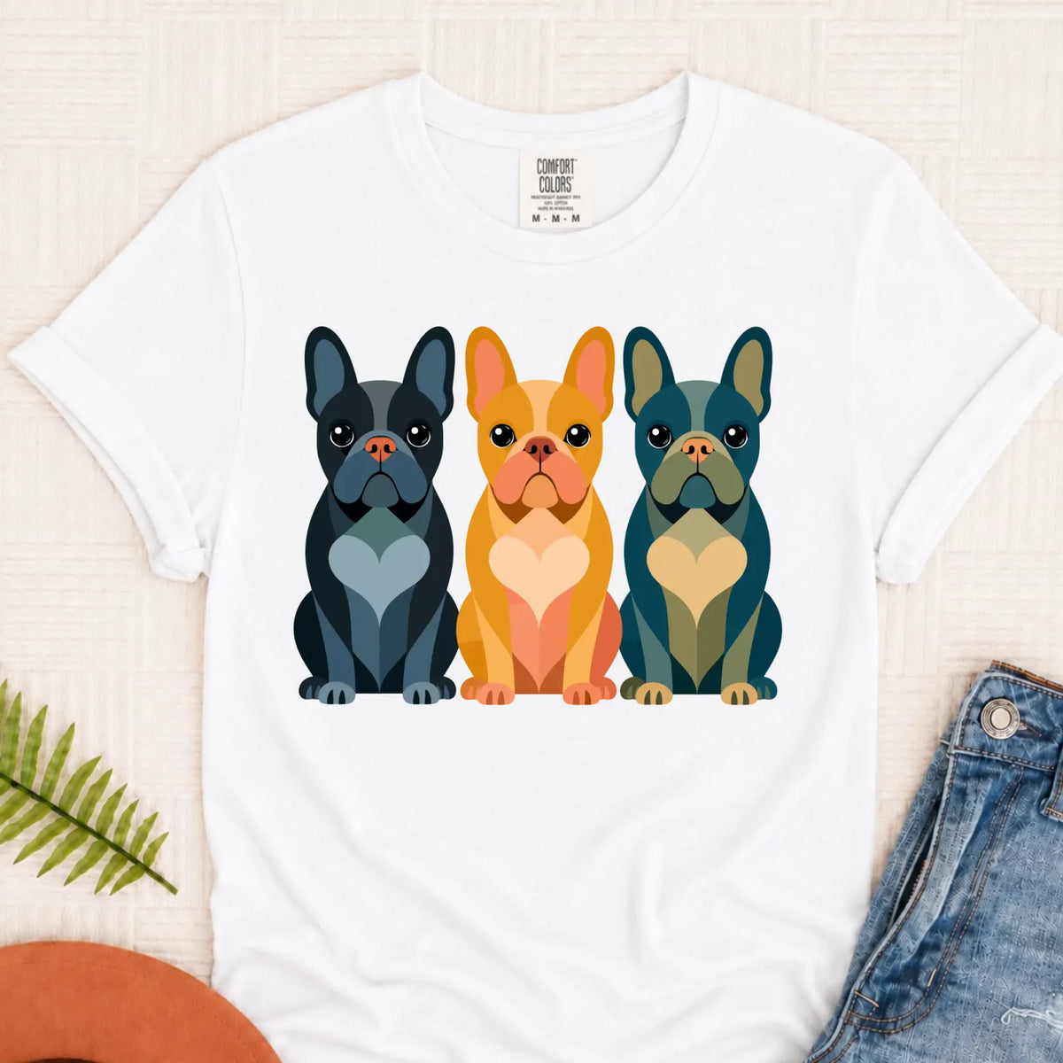 Frenchie Bulldog Little Hearts Unisex TShirt White