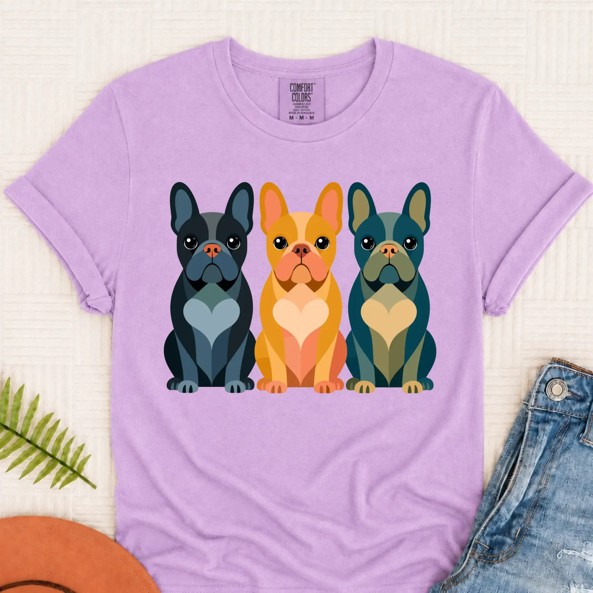 Frenchie Bulldog Little Hearts Unisex TShirt Orchid