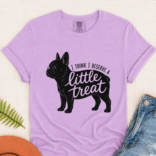 Frenchie Bulldog Little Treat Unisex TShirt Orchid