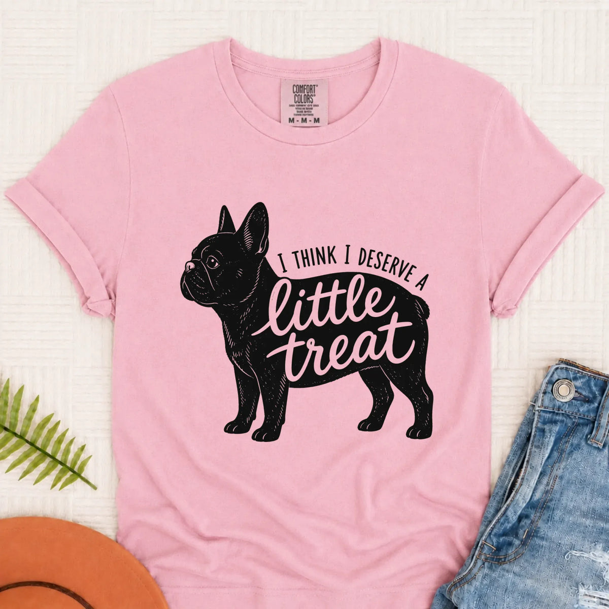Frenchie Bulldog Little Treat Unisex TShirt Blossom