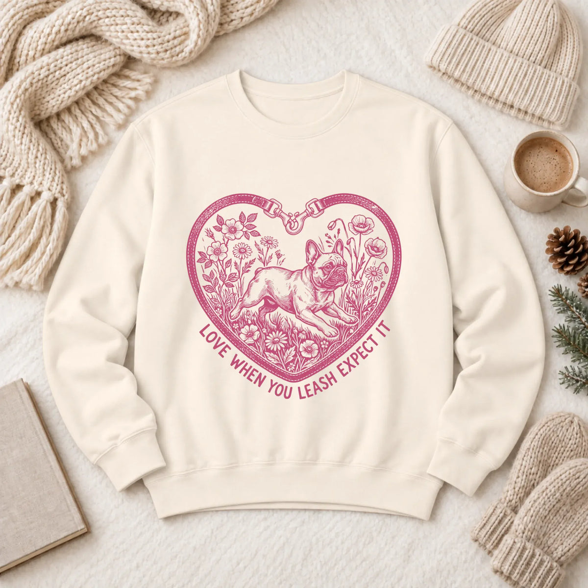 Frenchie Bulldog Love Leash Valentines Unisex Sweatshirt - Sweatshirt - Good Girl John