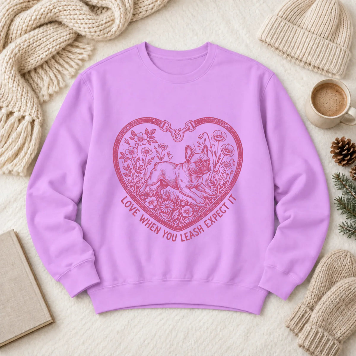 Frenchie Bulldog Love Leash Valentines Unisex Sweatshirt - Sweatshirt - Good Girl John