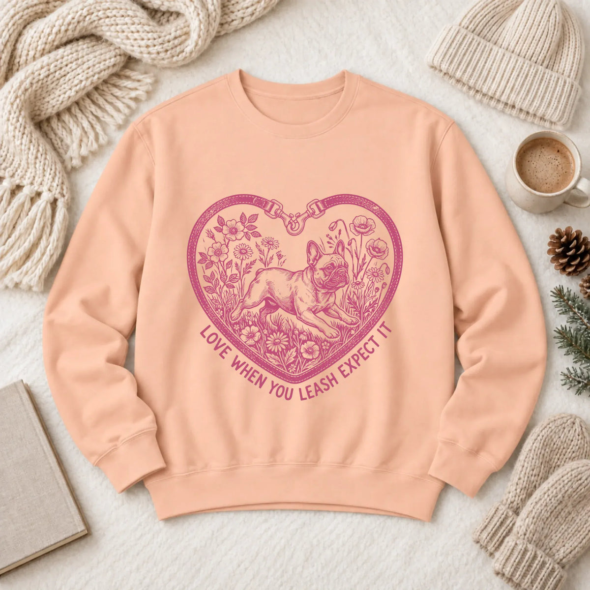Frenchie Bulldog Love Leash Valentines Unisex Sweatshirt - Sweatshirt - Good Girl John