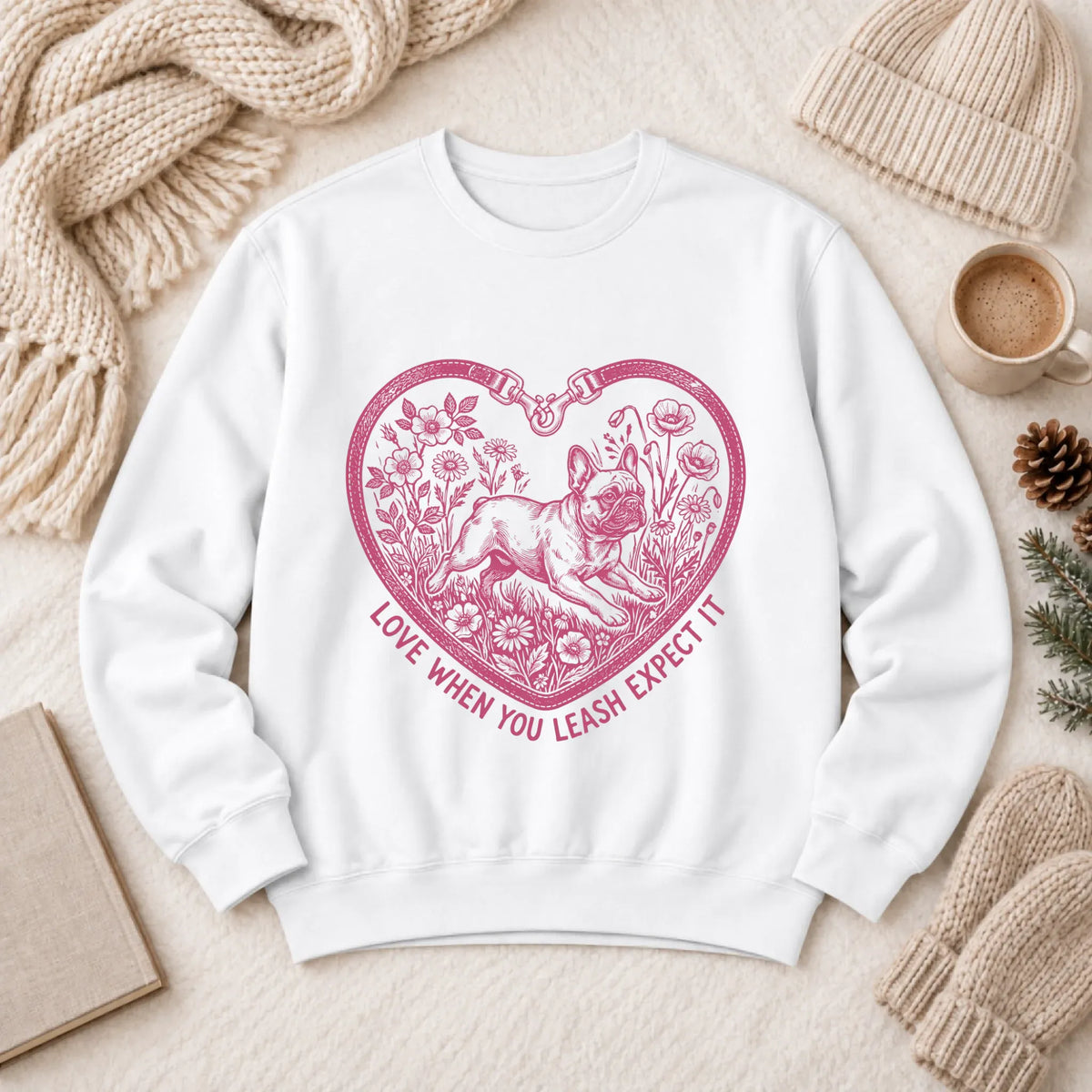 Frenchie Bulldog Love Leash Valentines Unisex Sweatshirt - Sweatshirt - Good Girl John
