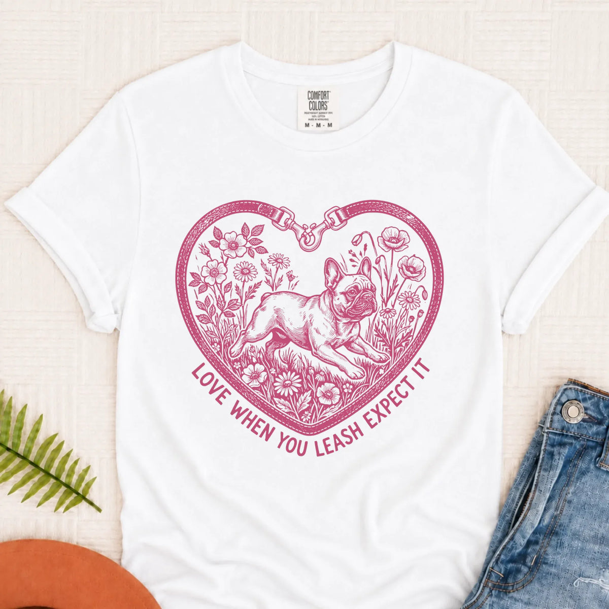 Frenchie Bulldog Love Leash Valentines Unisex TShirt - T-Shirt - Good Girl John
