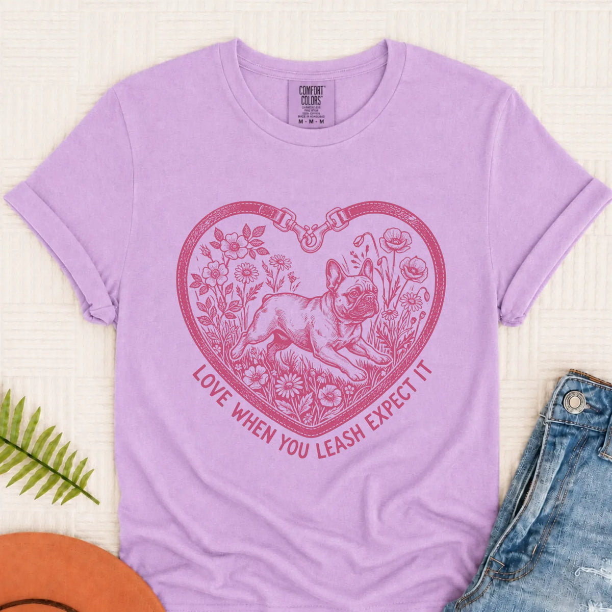 Frenchie Bulldog Love Leash Valentines Unisex TShirt - T-Shirt - Good Girl John