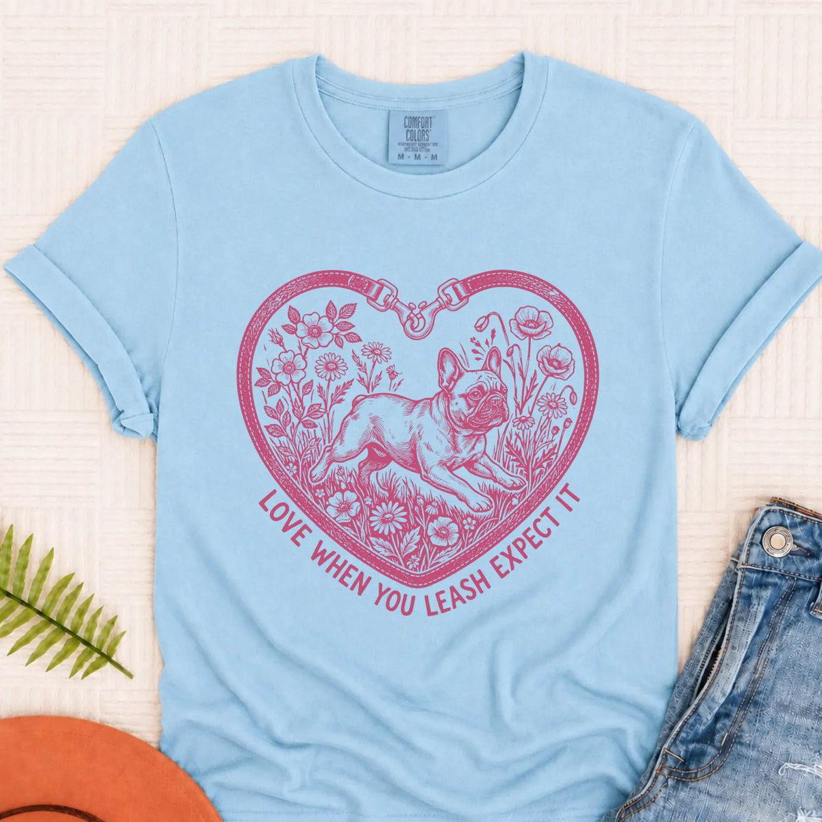 Frenchie Bulldog Love Leash Valentines Unisex TShirt - T-Shirt - Good Girl John