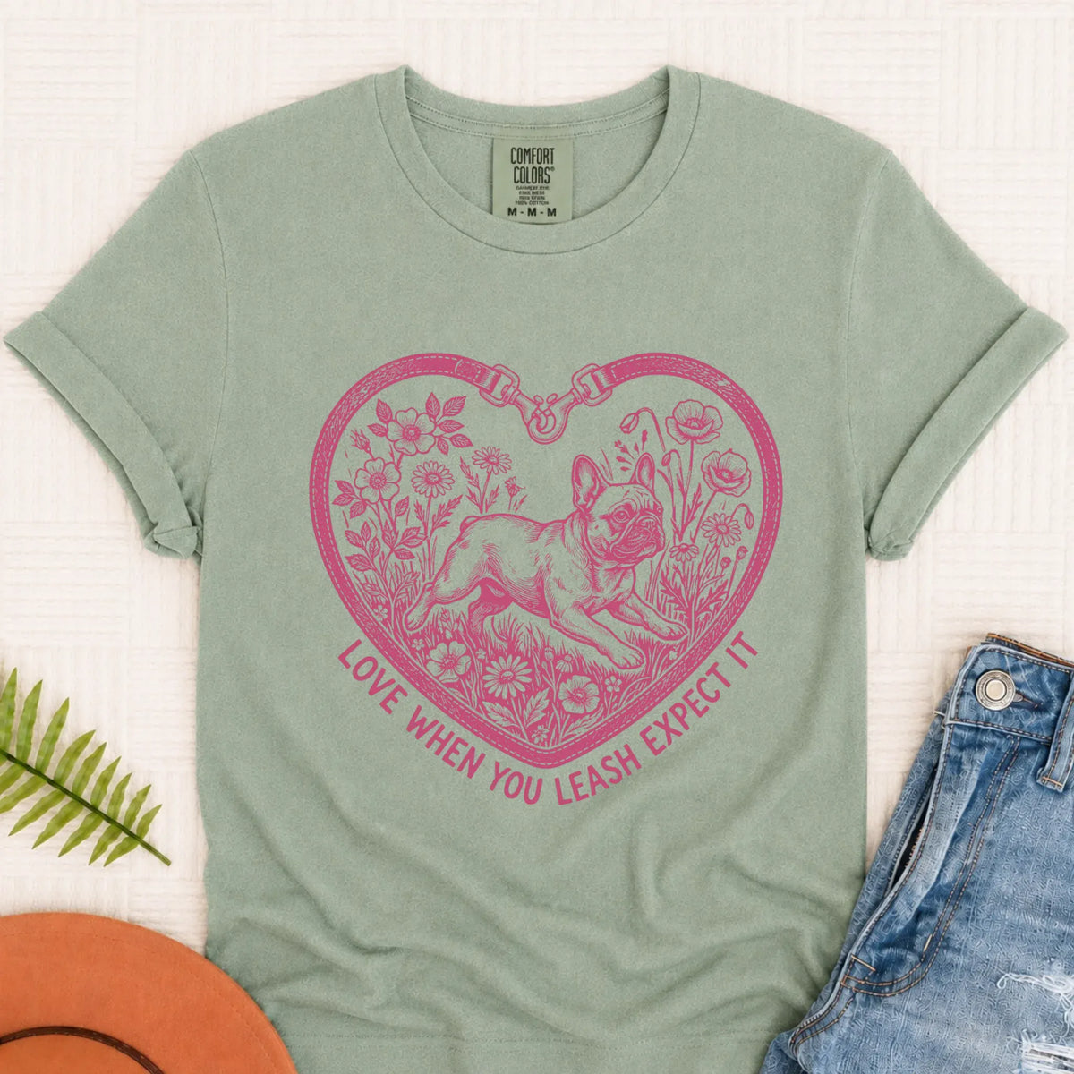 Frenchie Bulldog Love Leash Valentines Unisex TShirt - T-Shirt - Good Girl John