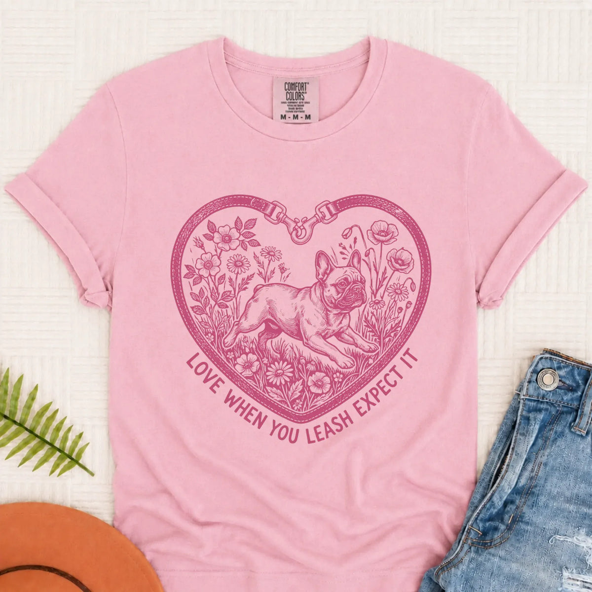Frenchie Bulldog Love Leash Valentines Unisex TShirt - T-Shirt - Good Girl John