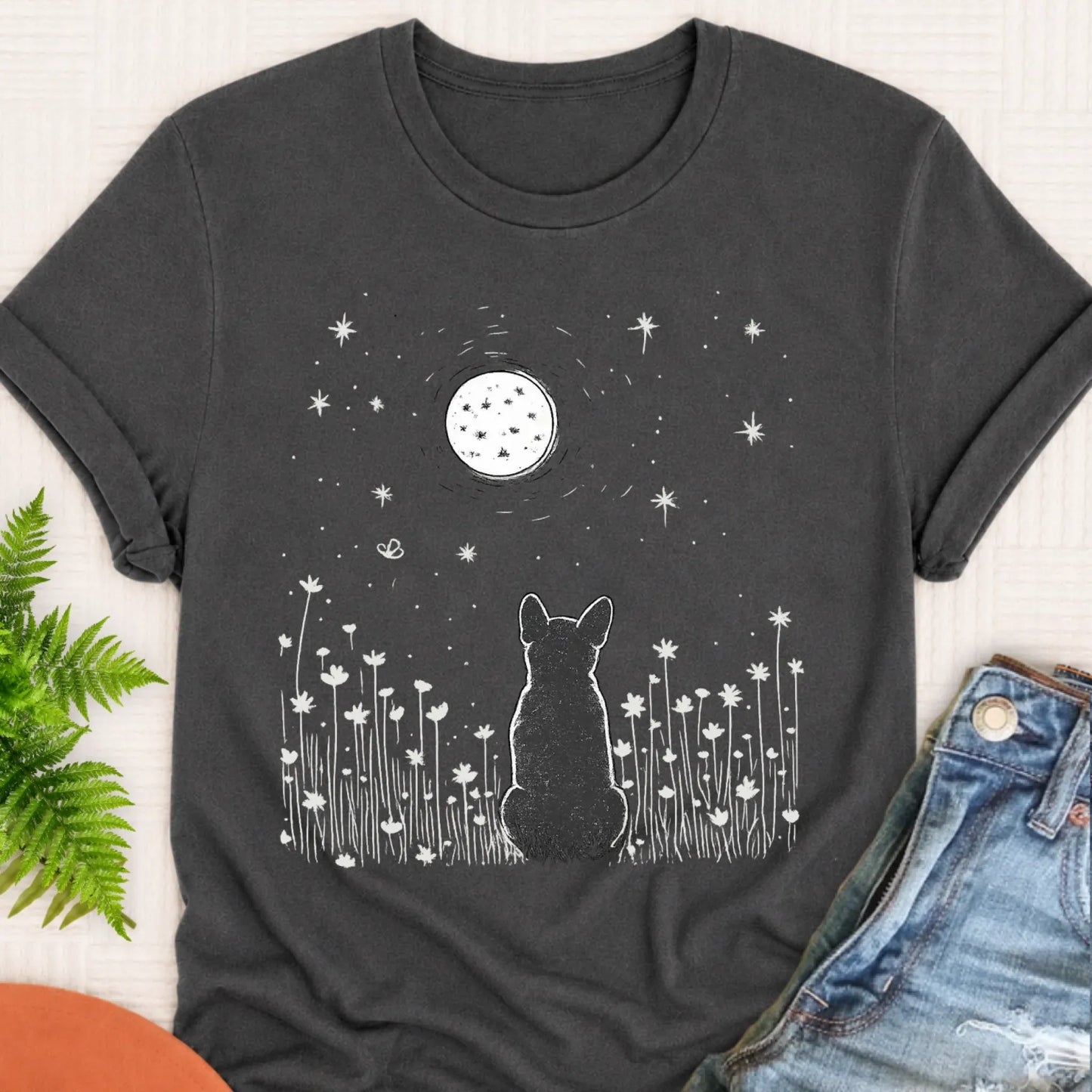 T-Shirt Pepper / S Frenchie Bulldog Moonlight Night Unisex TShirt