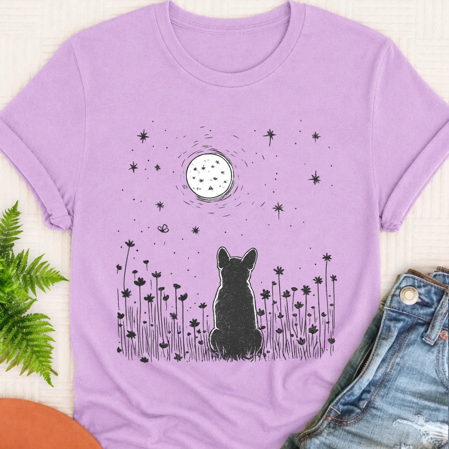 T-Shirt Orchid / S Frenchie Bulldog Moonlight Night Unisex TShirt