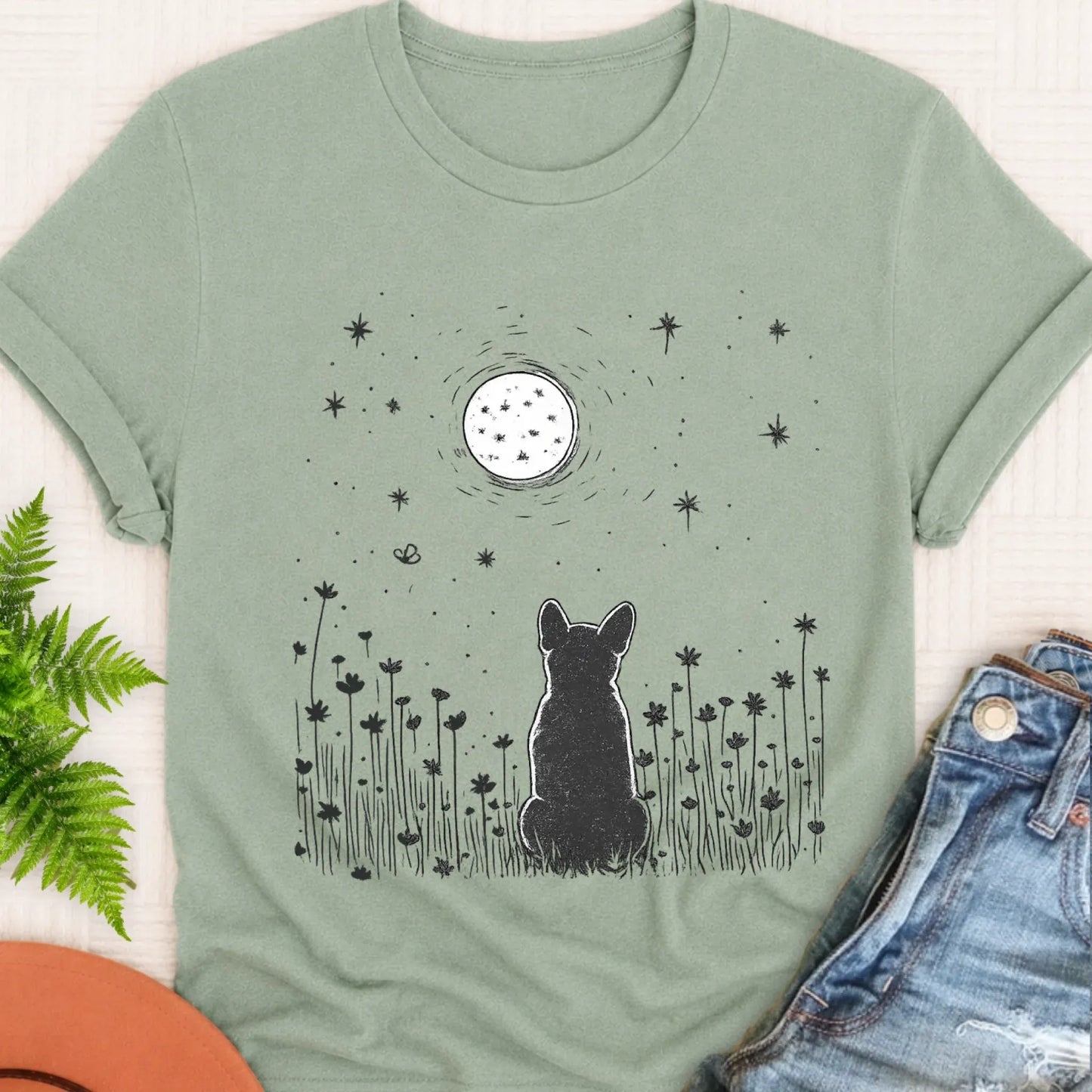 T-Shirt Bay / S Frenchie Bulldog Moonlight Night Unisex TShirt