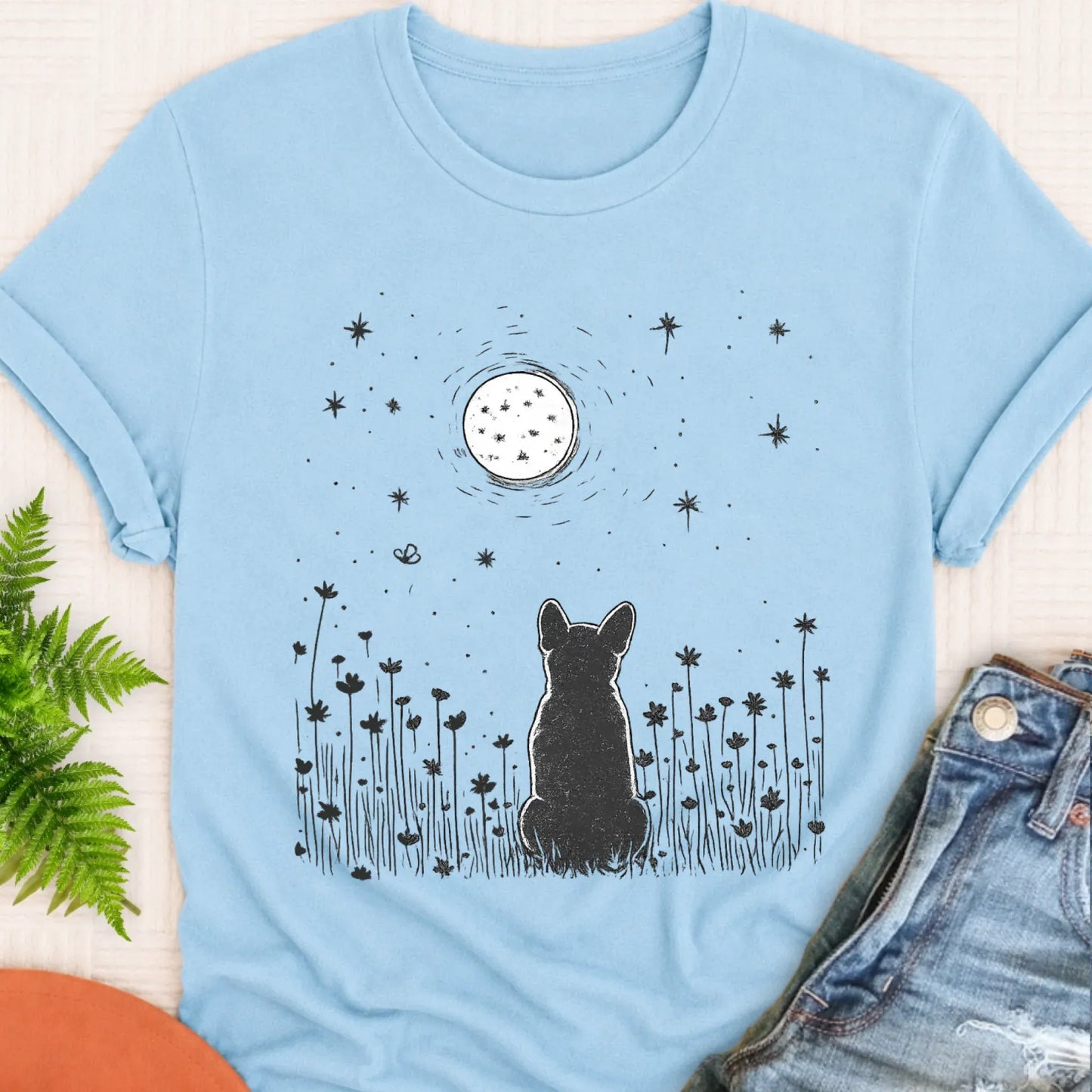 T-Shirt Chambray / S Frenchie Bulldog Moonlight Night Unisex TShirt