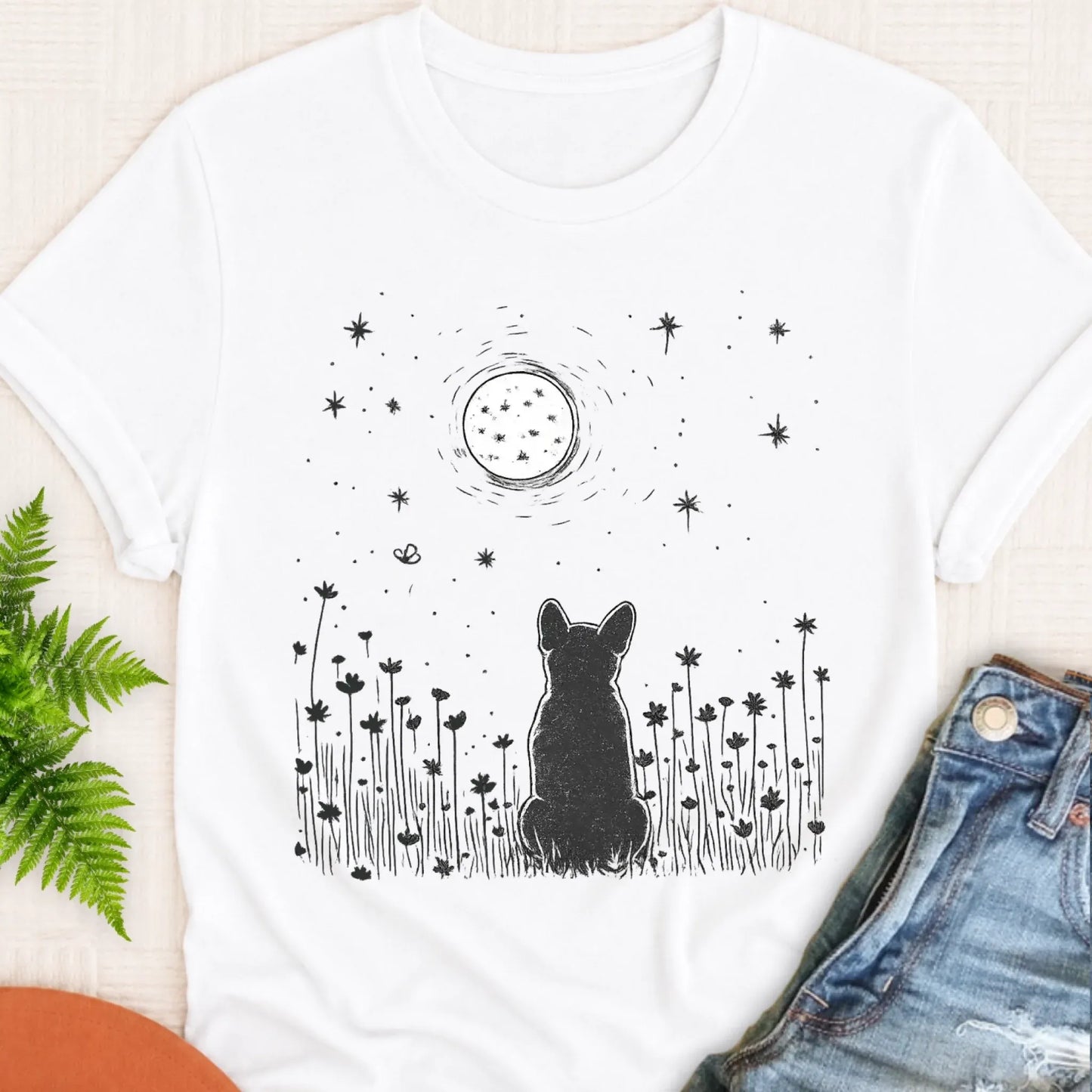 T-Shirt White / S Frenchie Bulldog Moonlight Night Unisex TShirt