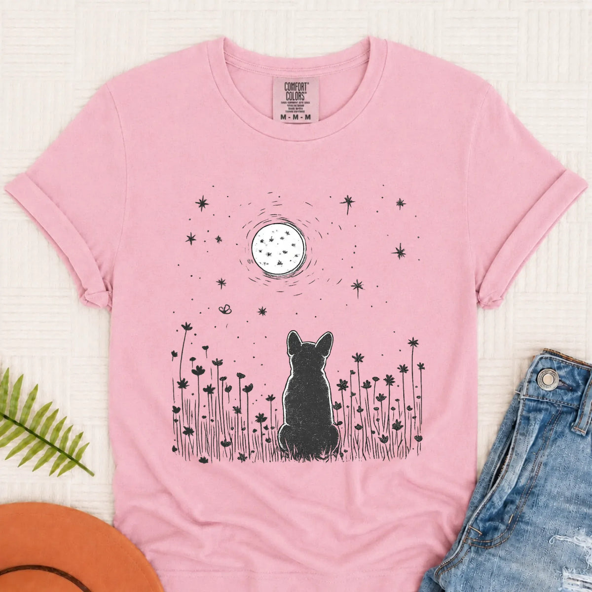 Frenchie Bulldog Moonlight Night Unisex TShirt Blossom
